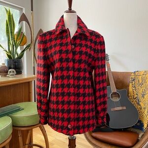 Vintage Pendleton Wool Coat, 1950s, Houndstooth, Red & Black, Warm Winter Jacket